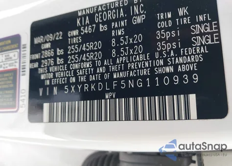 2022 Kia Sorento Sx из США, поврежденный, VIN 5XYRKDLF5NG110939